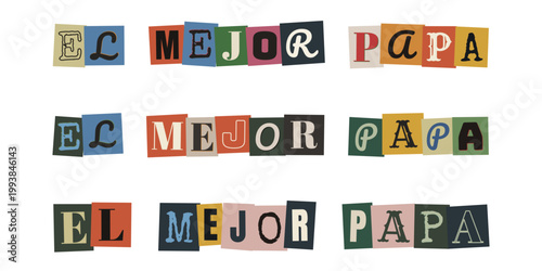 Frase el mejor papa en estilo collage de recortes de periodico para manualidades infantiles
