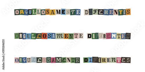 Frase orgullosamente diferentes en estilo collage para inclusion y neurodiversidad