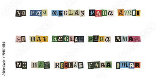 Frase no hay reglas para amar en estilo collage de letras para activismo poliamor y diversidad