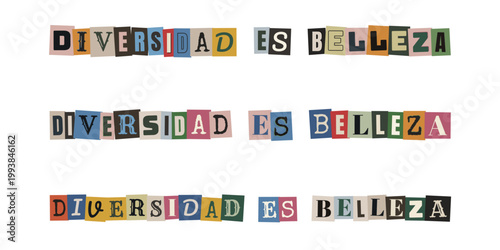 Frase Diversidad es Belleza en estilo collage de letras recortadas para inclusion y neurodiversidad