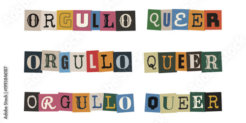 Orgullo Queer en estilo collage de letras recortadas para activismo y diseño grafico inclusivo