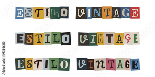 Letras de estilo vintage recortadas de revistas para collage de rescate