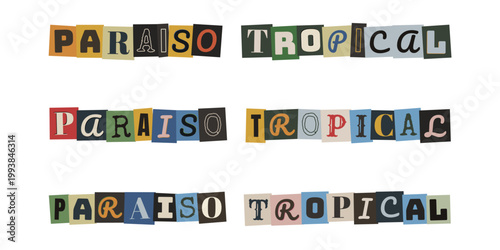 Letras recortadas estilo nota de rescate para diseño de paraíso tropical retro