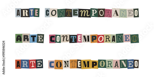 Letras de estilo collage punk para cartel de exposición de arte contemporáneo en galería