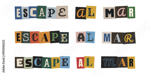 Frase escape al mar estilo recorte de revista vintage para vision board y diario creativo