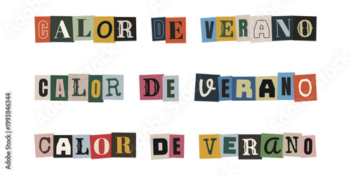 Frase calor de verano en estilo collage de letras recortadas tipo nota de rescate retro