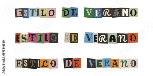 Frase Estilo de Verano en letras recortadas tipo nota de rescate para diseño de moda urbana