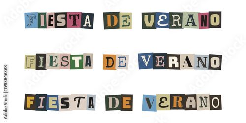 Frase Fiesta de Verano en estilo de nota de rescate anonima para eventos retro