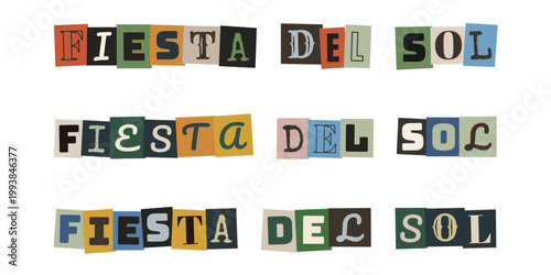 Letrero estilo nota de rescate Fiesta del Sol para evento tematico de verano