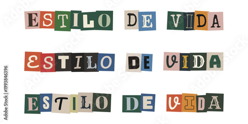 Estilo de vida saludable y bienestar personal en letras de recortes tipo collage