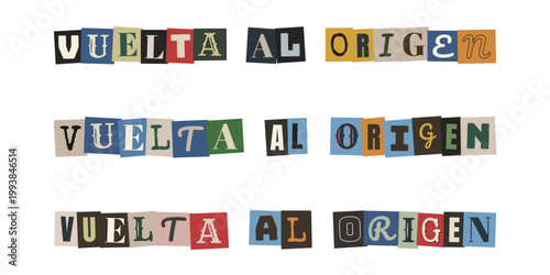 Frase Vuelta al Origen con letras de recorte para conceptos de ecologia, raices y autodescubrimiento