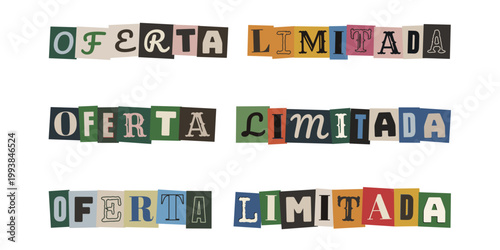 Oferta limitada en estilo de nota de rescate con letras recortadas de revistas para marketing creativo