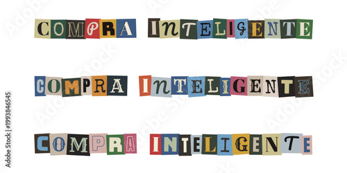 Frase compra inteligente en estilo de nota de rescate para ahorro y finanzas