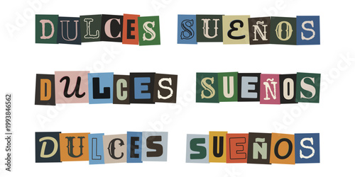 Frase dulces sueños en estilo de nota de rescate con letras de recortes de revistas para diseño creativo