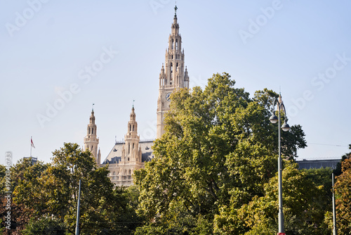 Vienna, Austria - October 9, 2022: Discover the stunning view of Viennas iconic City Hall, showcasing its intricate and magnificent architecture