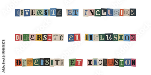 Concept de diversite et inclusion en entreprise avec lettres decoupees style collage