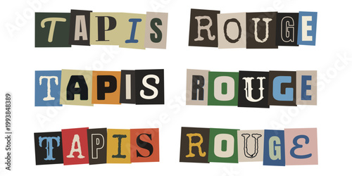 Tapis rouge texte en lettres de magazine découpées style collage rétro pour affiche de cinéma