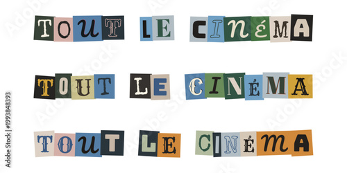 Collage de lettres découpées formant les mots Tout le cinéma pour affiche de festival de film vintage