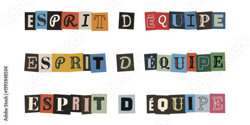 Esprit d'équipe écrit en lettres découpées pour atelier de cohésion et brainstorming créatif