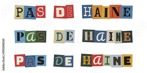 Message pas de haine en lettres découpées pour lutte contre le cyberharcèlement