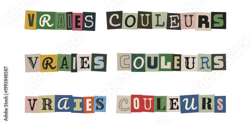 Texte Vraies Couleurs en lettres de rancon style collage pour identite inclusive