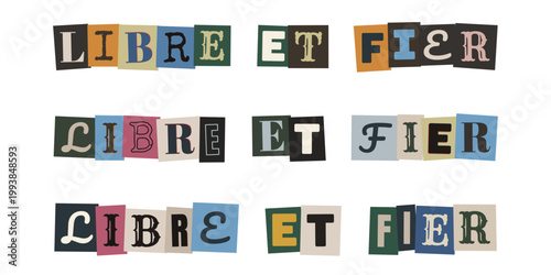 Message de liberte et fierte en lettres decoupees style collage vintage
