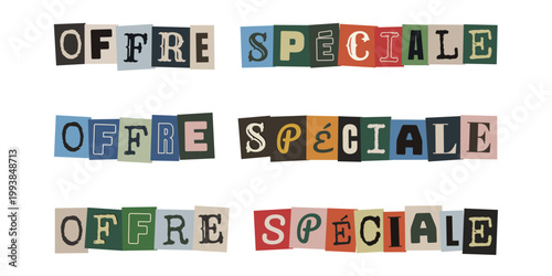Texte offre spéciale style collage de lettres découpées pour publicité vintage et promotion
