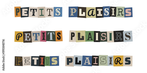 Mots découpés Petits Plaisirs style collage pour journaling créatif et épanouissement