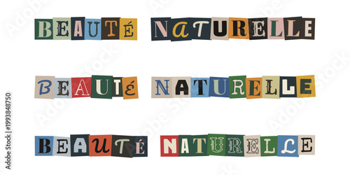 Beauté Naturelle texte en lettres découpées style collage vintage pour cosmétique bio
