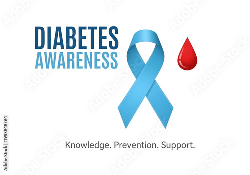 Diabetes awareness blue ribbon and red blood drop png on transparent background
