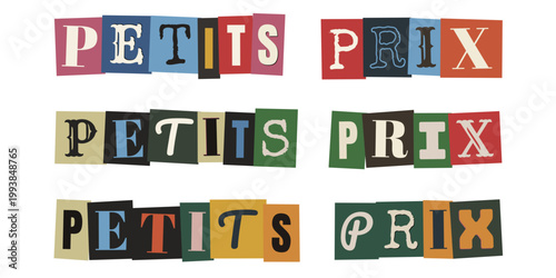 Message petits prix en lettres de magazines découpées pour marketing de mode circulaire et recyclage.