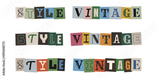 Mots style vintage et retro en lettres de decoupage pour scrapbooking et collage