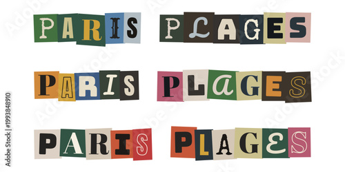 Mots découpés dans des magazines formant un message estival style note de rançon vintage et coloré