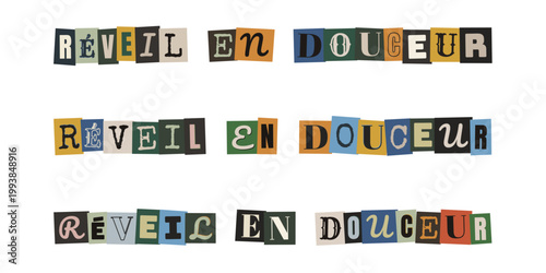 Texte réveil en douceur style collage découpé pour routine bienetre et vie lente