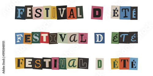Titre de festival d ete style collage de lettres decoupees pour evenement musical