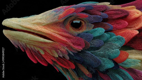 Colorful texture of vibrantly beaded lizard on black background