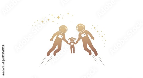 Astronaut family adventure: parent and child soaring in space