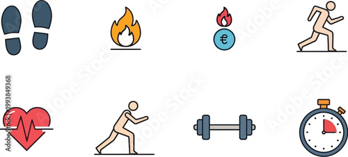 Fitness activities and healthy lifestyle habits are depicted in these.