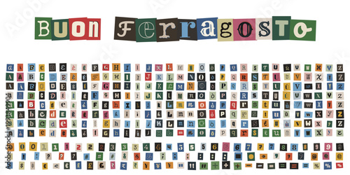 Lettere ritagliate stile riscatto per auguri di Buon Ferragosto creativo