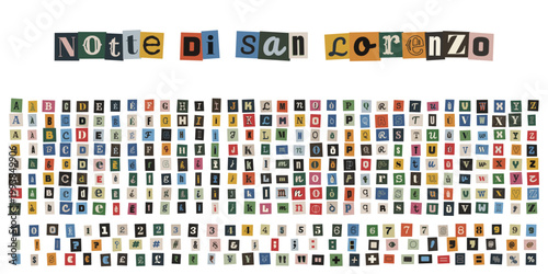 Alfabeto di lettere ritagliate da giornali stile riscatto per collage creativo e scrapbooking