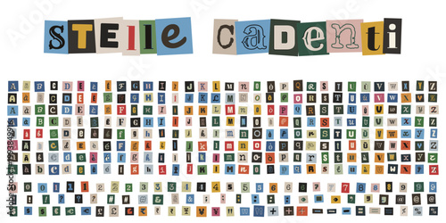 Lettere ritagliate stile riscatto per collage creativo e messaggi anonimi