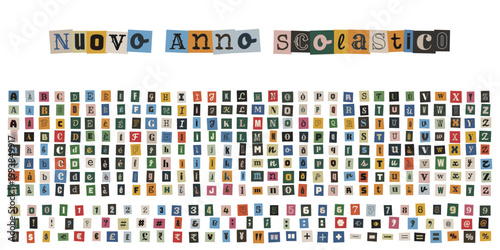 Alfabeto ritagliato stile collage per nuovo anno scolastico e progetti creativi fai da te