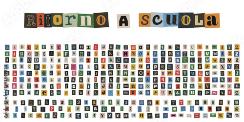 Alfabeto ritagliato stile riscatto per ritorno a scuola e progetti creativi