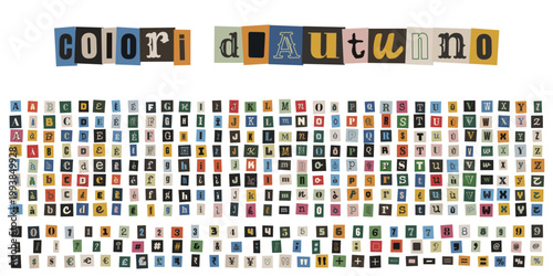 Alfabeto ritagliato stile riscatto per collage creativo autunnale fai da te