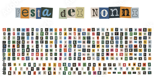 Alfabeto ritagliato stile riscatto per biglietto auguri festa dei nonni