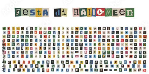 Alfabeto e numeri stile lettera di riscatto per inviti festa di Halloween fai da te