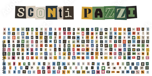 Alfabeto ritagliato stile lettera anonima per sconti pazzi e offerte speciali