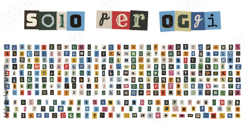 Alfabeto ritagliato stile lettera anonima per messaggi creativi e collage