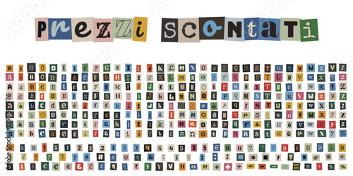 Alfabeto ritagliato stile lettera anonima per messaggi creativi e sconti