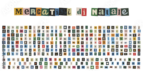 Alfabeto ritagliato stile riscatto per mercatini di natale e biglietti auguri